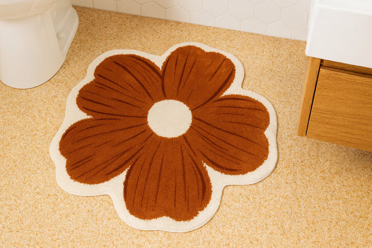 Tapis de bain Luxe Doux et Moelleux Marron à Fleurs sol