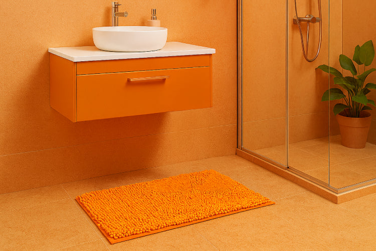 Tapis de bain orange en chenille lavabo