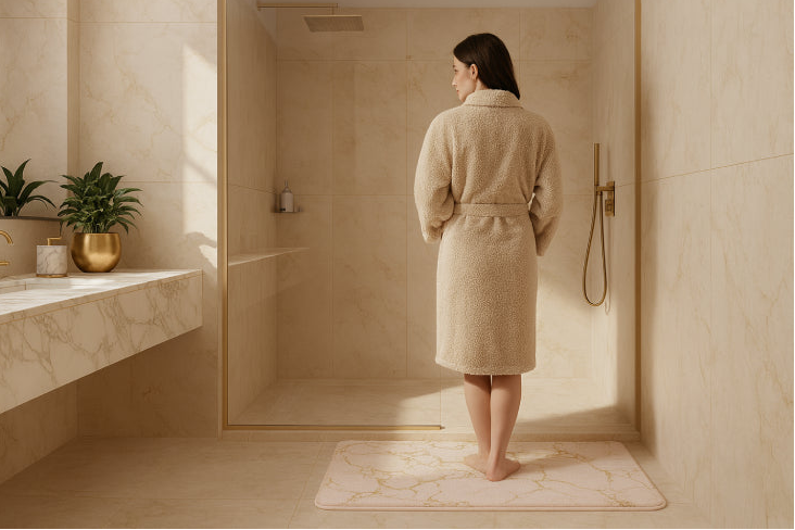 Tapis de bain épais beige femme