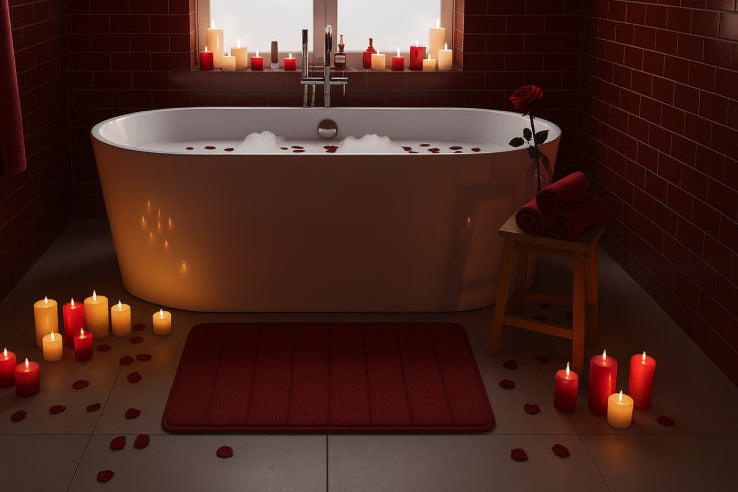 Tapis salle de bain bordeaux savon