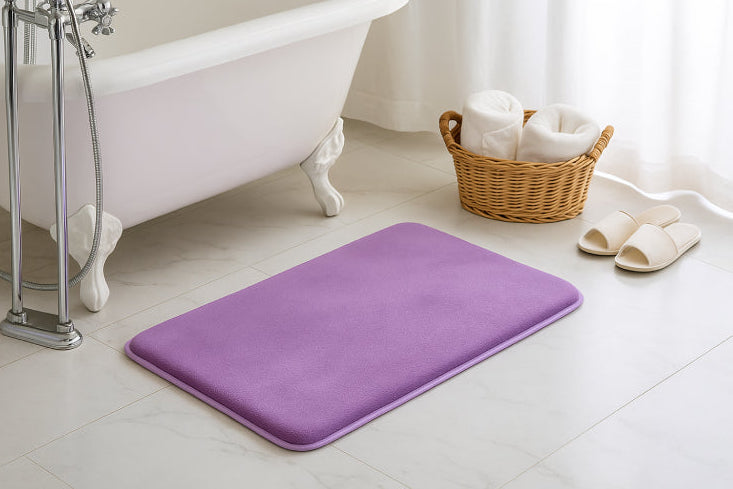 Tapis salle de bain mauve sol