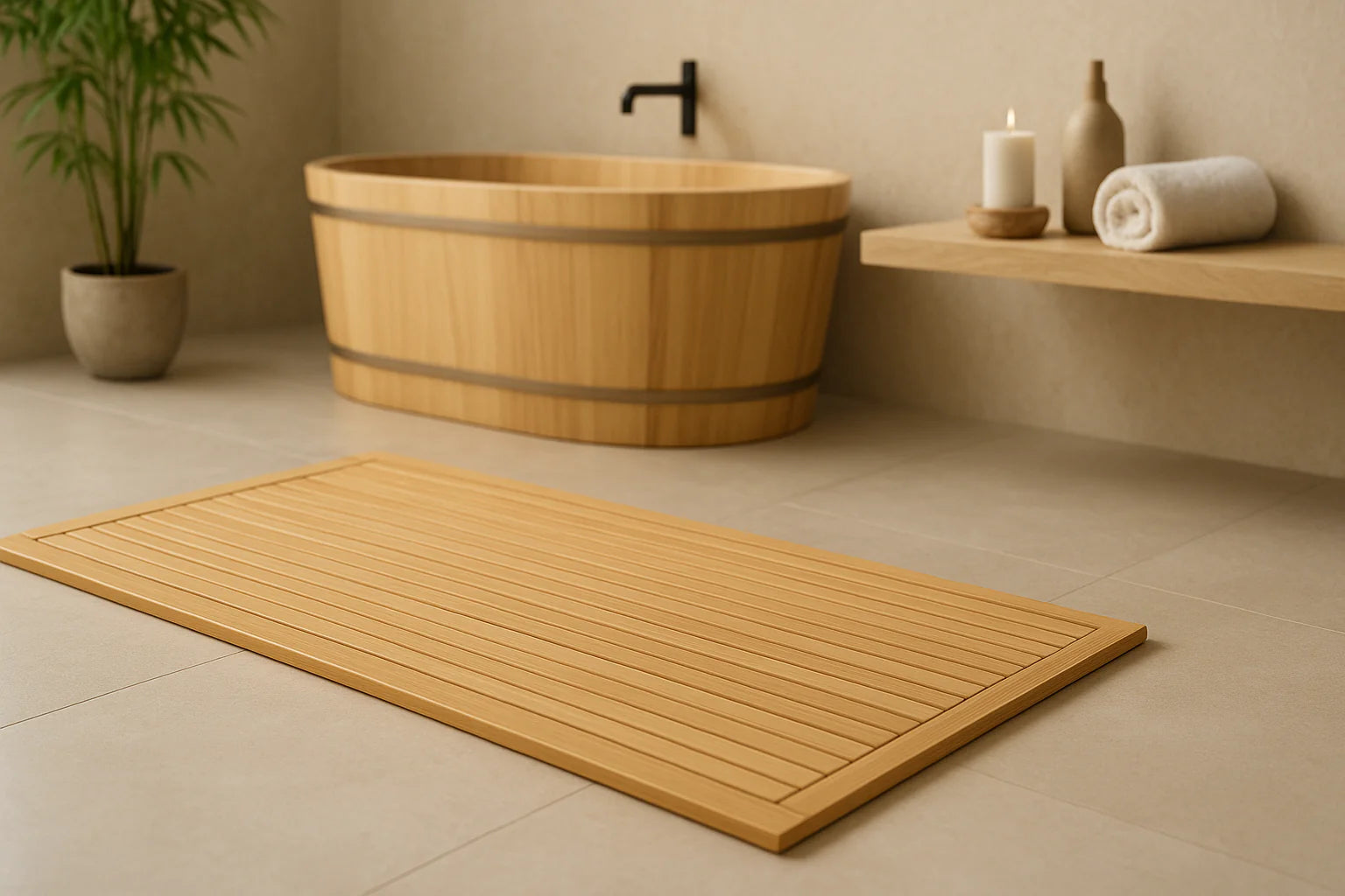 Tapis de bain bambou