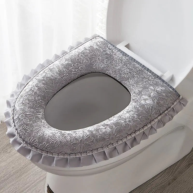 Couvre Abattant Palace Chic en Velours toilettes  gris 