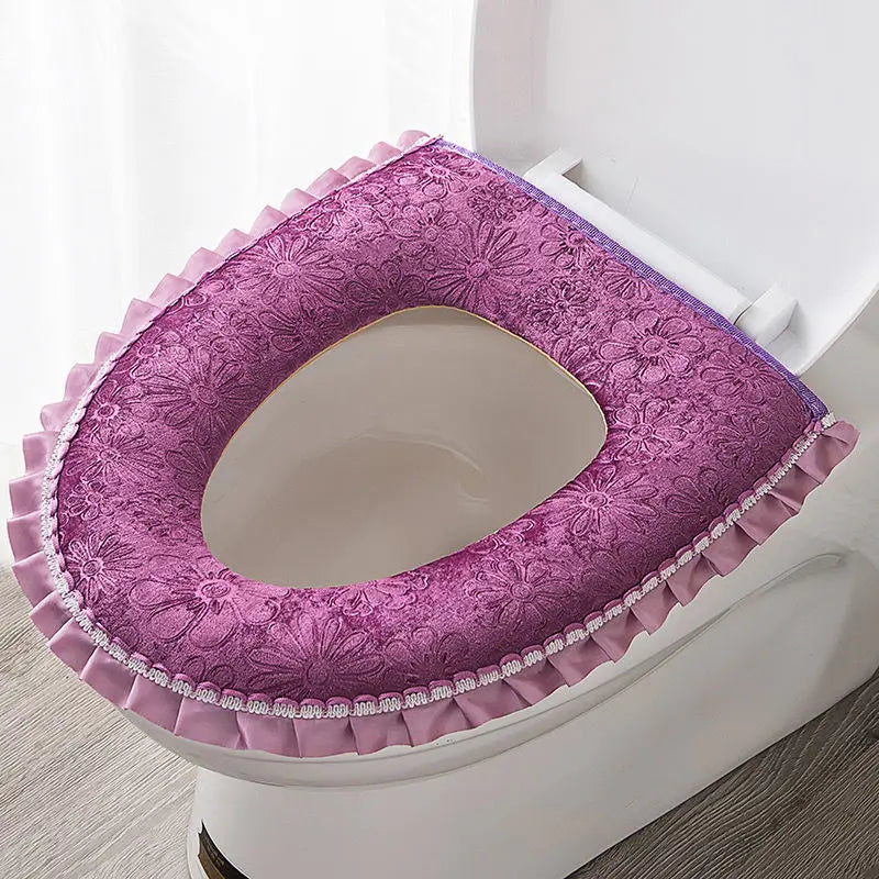 Couvre Abattant Palace Chic en Velours toilettes  rose