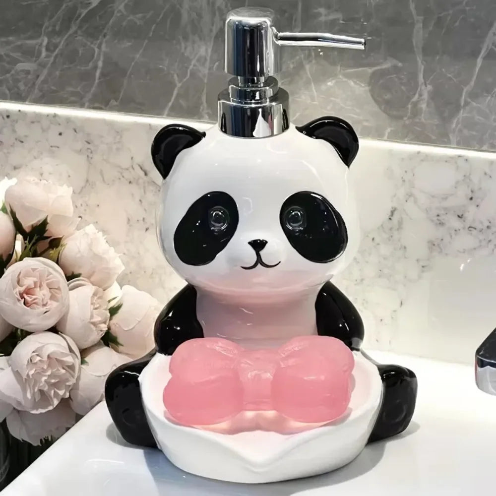 Distributeur de Savon Panda avec Porte-Savon fleurs 