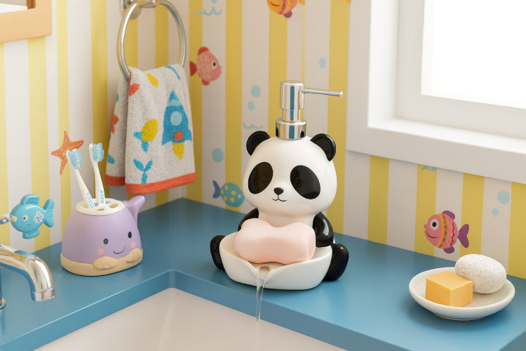 Distributeur de Savon Panda avec Porte-Savon jaune 