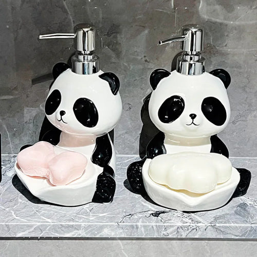 Distributeur de Savon Panda avec Porte-Savon rose 