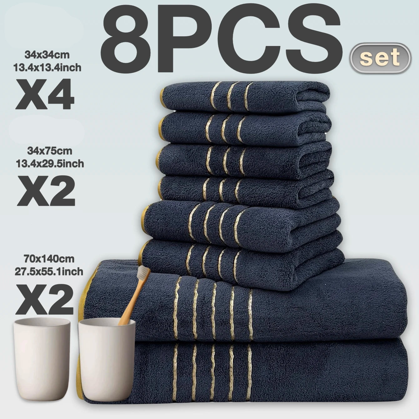 Ensemble Serviettes Spa Luxe 8 Pièces Coton Premium gris foncé 