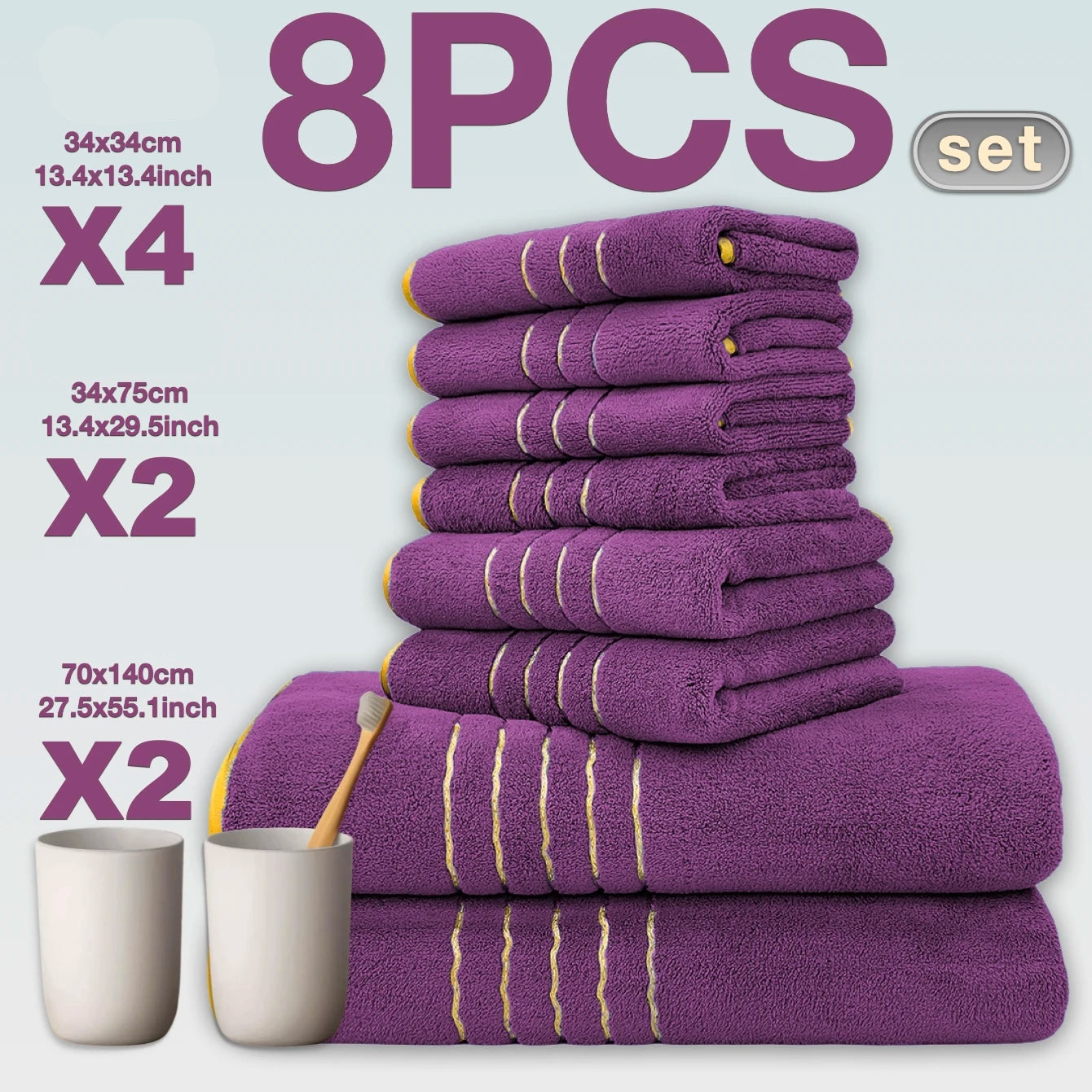 Ensemble Serviettes Spa Luxe 8 Pièces Coton Premium violet 