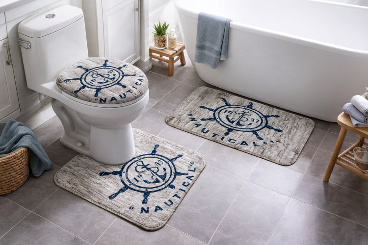 Ensemble de tapis de bain imprimé t-shirt nautique baignoire 