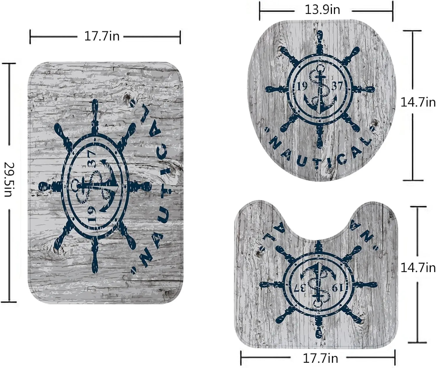 Ensemble de tapis de bain imprimé t-shirt nautique tailles 
