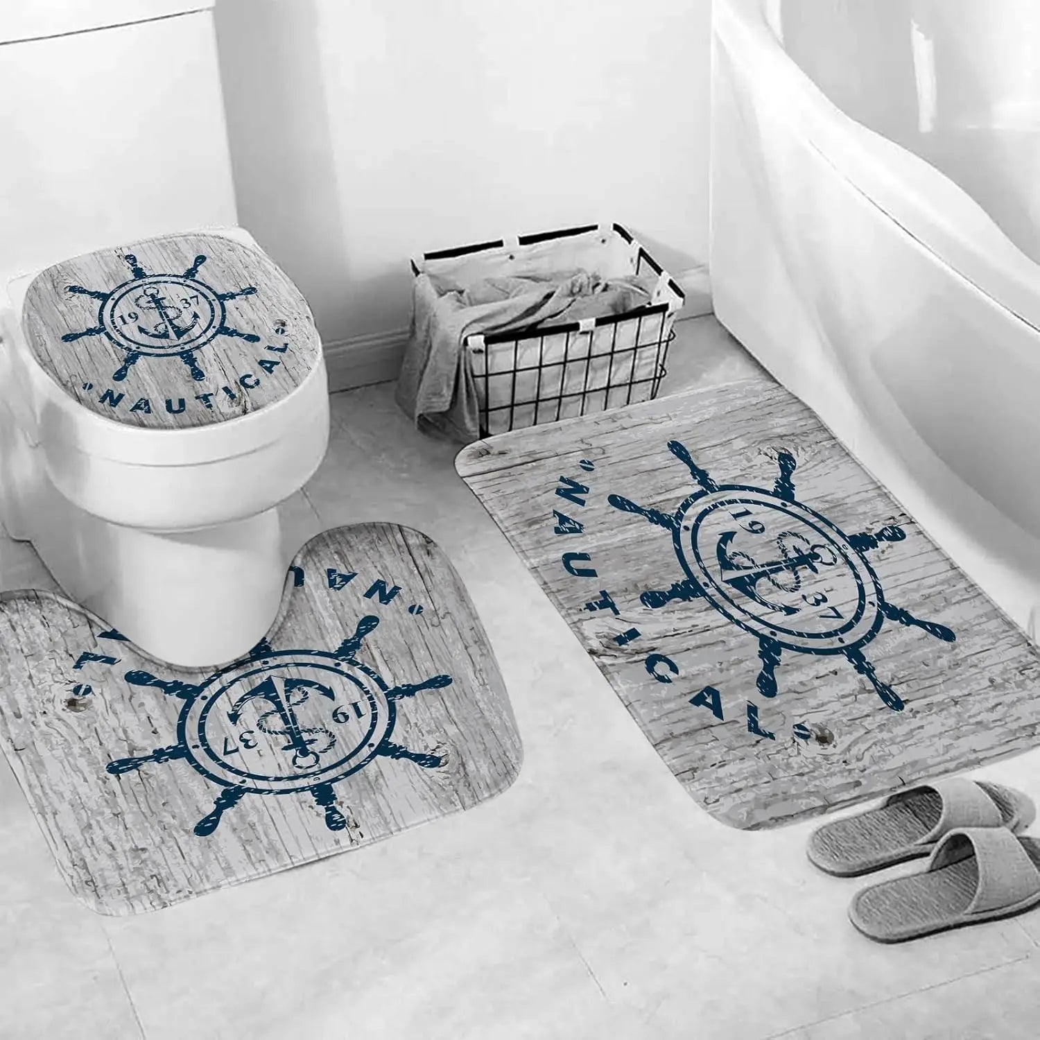 Ensemble de tapis de bain imprimé t-shirt nautique toilettes 