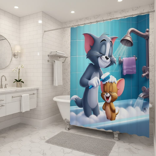 Ensemble de tapis de bain + rideau de bain Tom et Jerry baignoire 