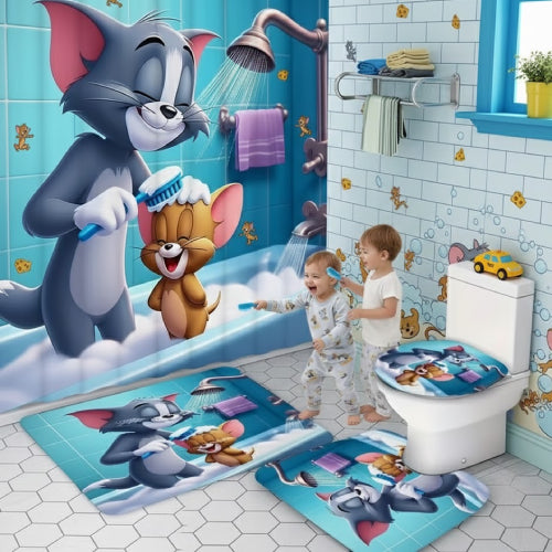 Ensemble de tapis de bain + rideau de bain Tom et Jerry enfants 
