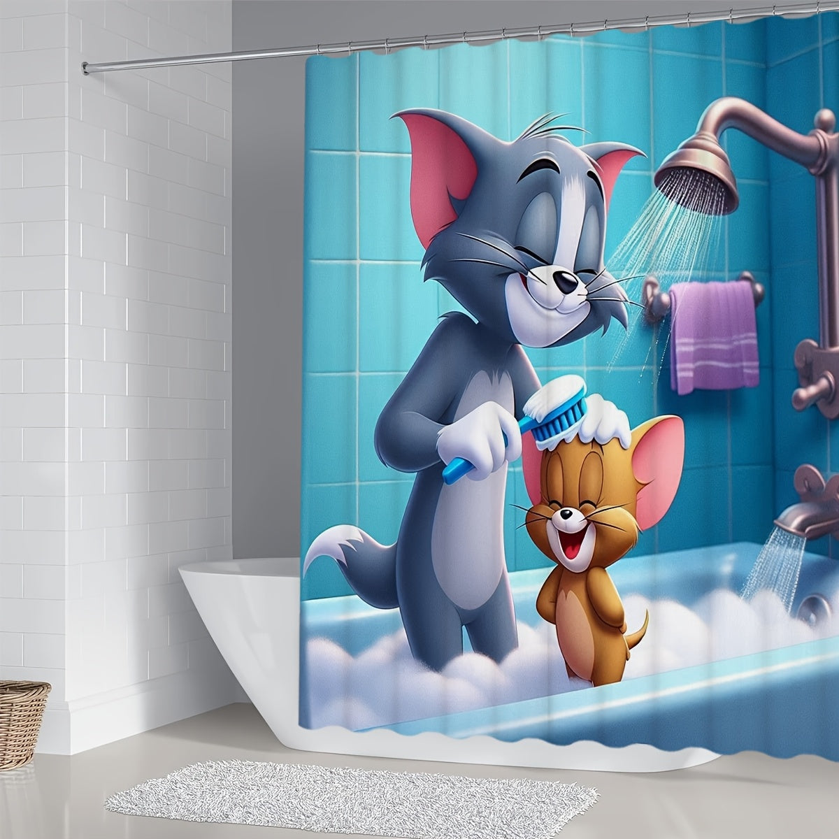 Ensemble de tapis de bain + rideau de bain Tom et Jerry rideau 