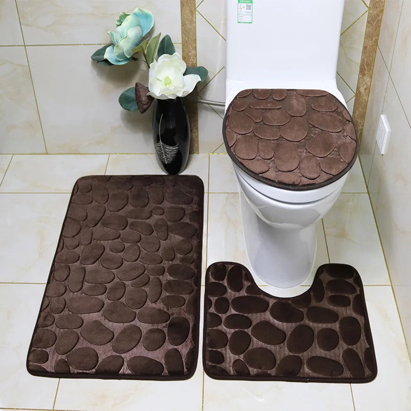 Ensemble tapis de bain et WC  café 3 pièces
