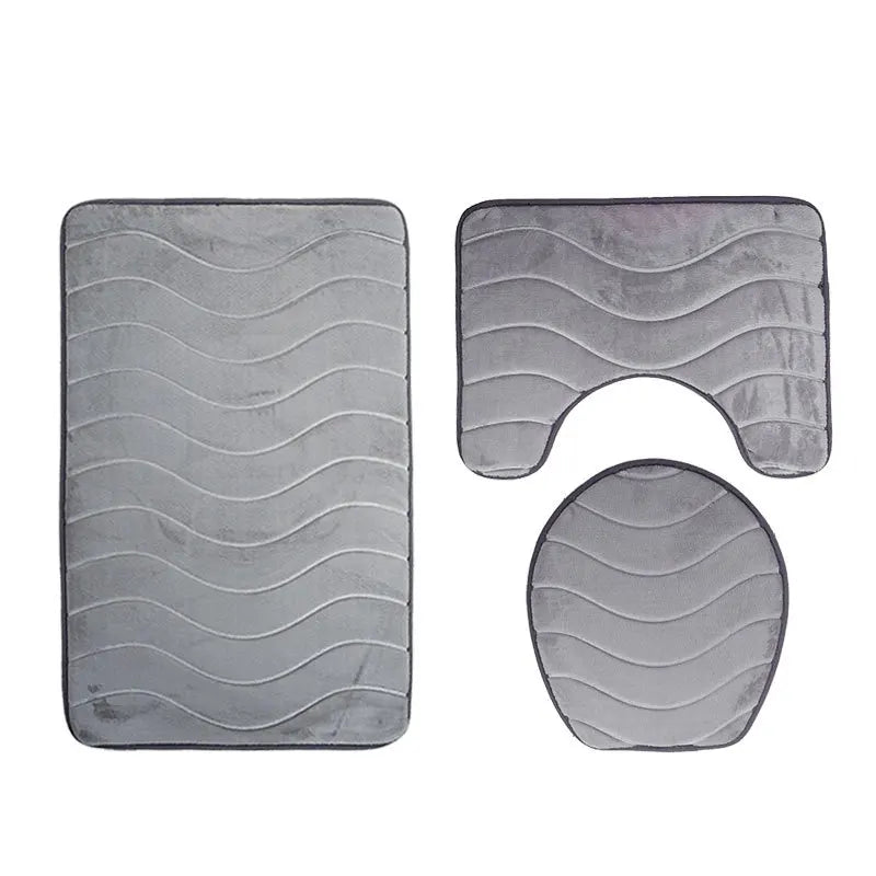 Ensemble tapis de bain et WC  gris 3 pièces