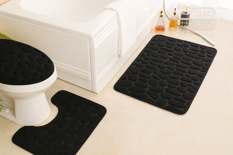 Ensemble tapis de bain et WC sol noir 