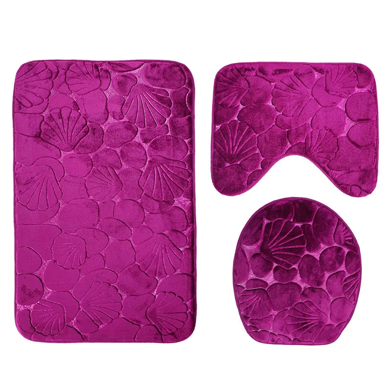 Ensemble tapis de bain et WC violet fond blanc