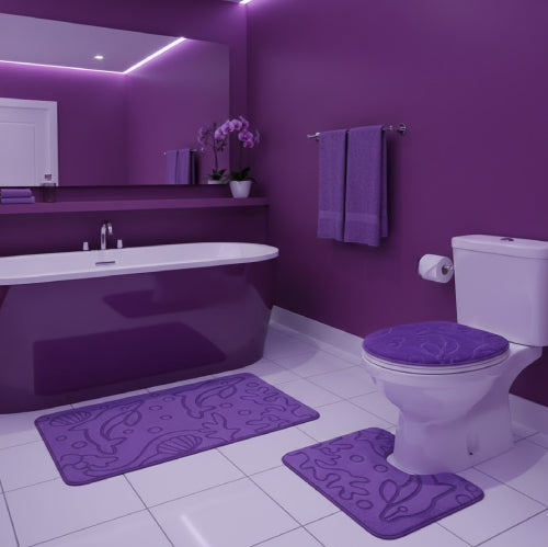 Ensemble tapis salle de bain thème violet 