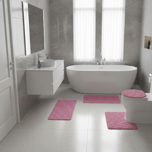 Lot de 5 tapis de sol pour salle de bain premium en galets  rose baignoire 