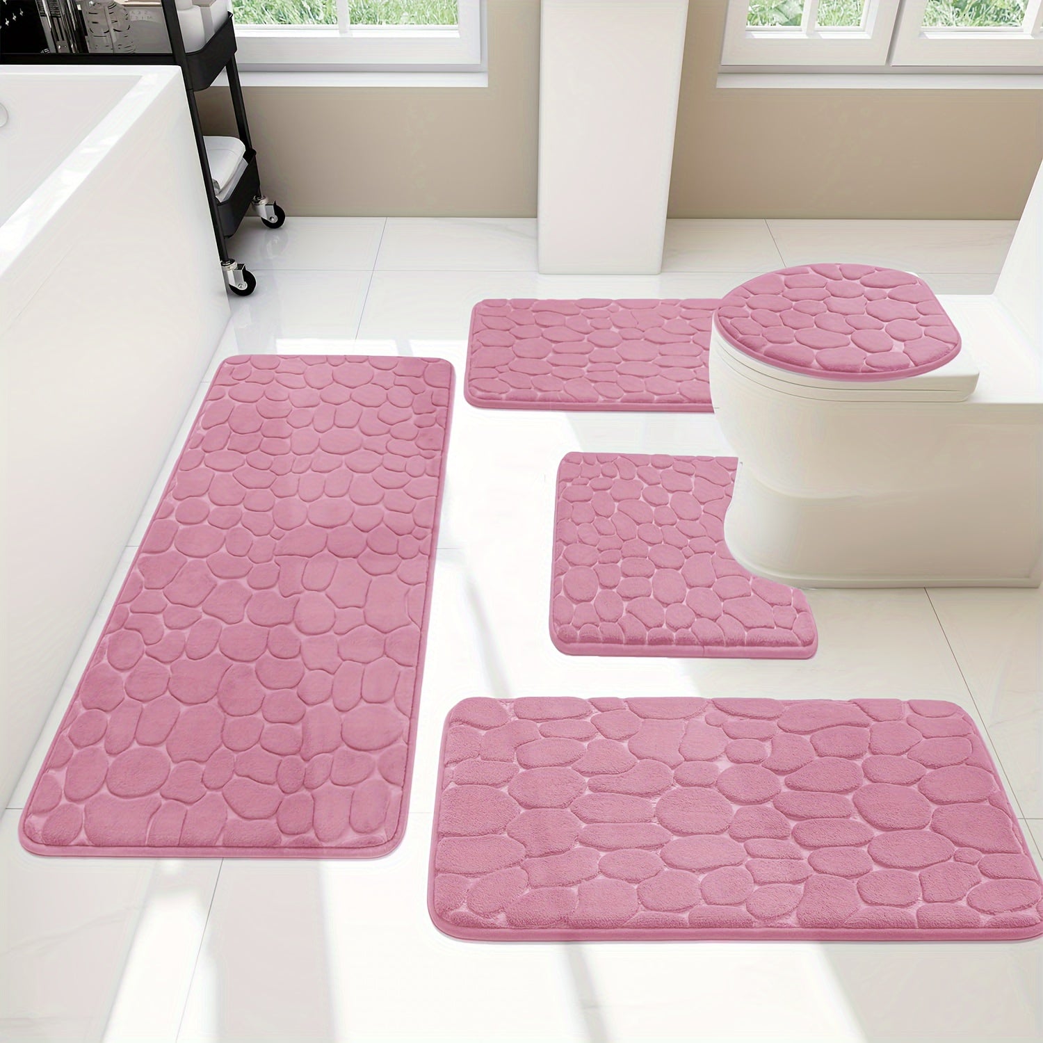 Lot de 5 tapis de sol pour salle de bain premium en galets rose sol 