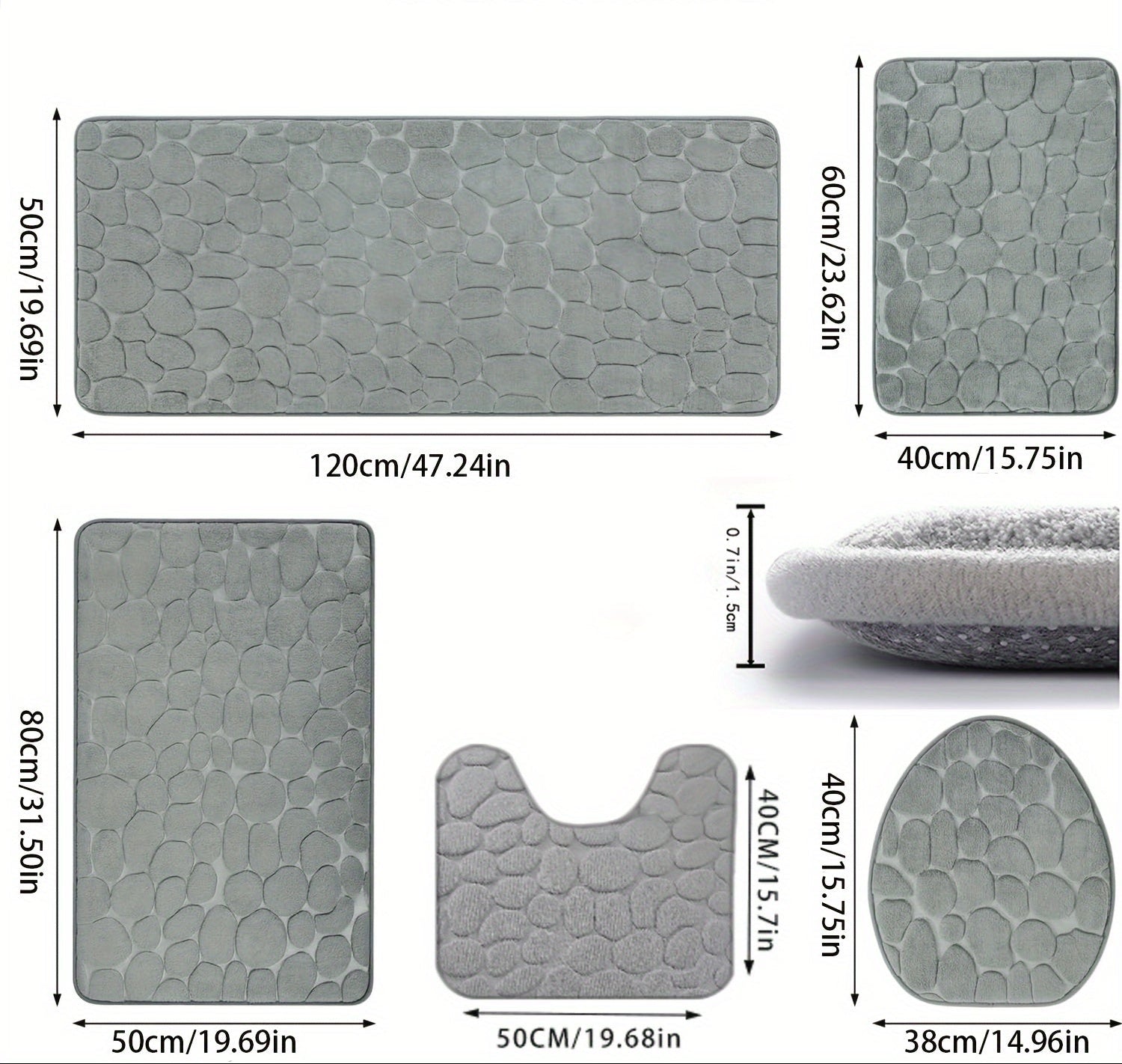 Lot de 5 tapis de sol pour salle de bain premium en galets tailles 