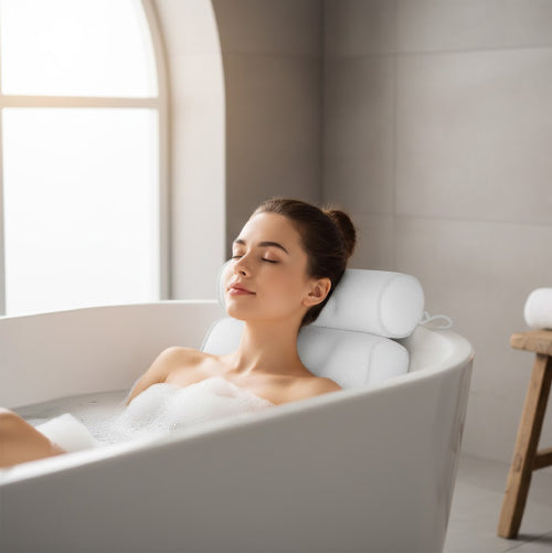 Oreiller de Bain blanc avec Support Cervical et Dorsal baignoire 