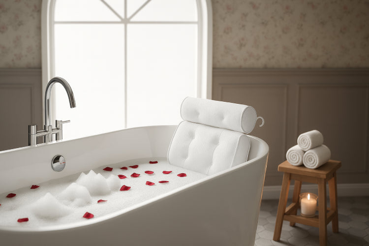 Oreiller de Bain blanc avec Support Cervical et Dorsal savon 