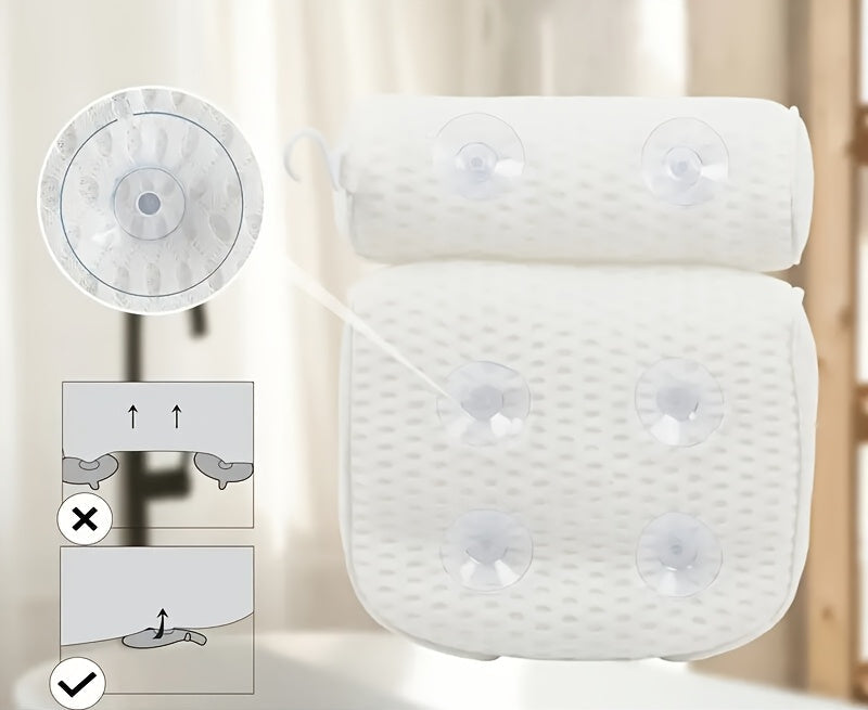 Oreiller de Bain blanc avec Support Cervical et Dorsal ventouse