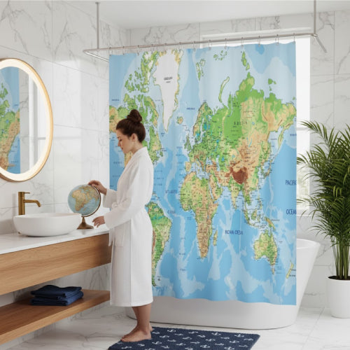 Rideau De Douche Carte Du Monde lavabo 