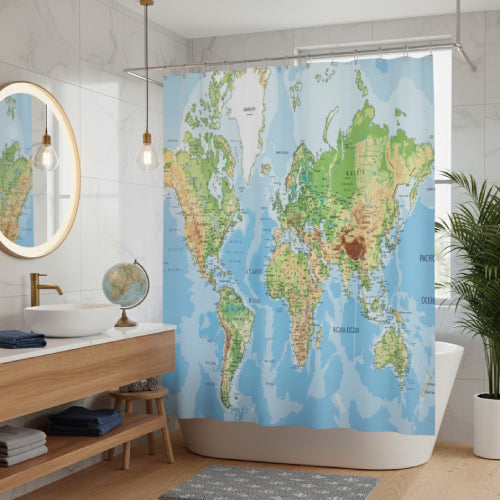 Rideau De Douche Carte Du Monde tapis 