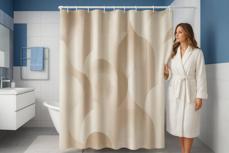 Rideau De Douche Marron Beige bleu 