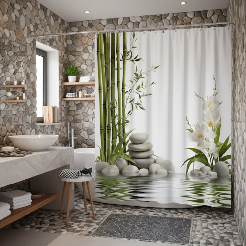 Rideau de Douche Galets & Orchidée galets  