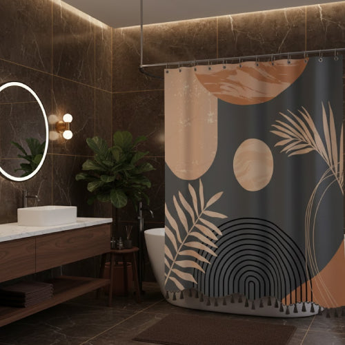 Rideau de Douche exotique tapis marron 