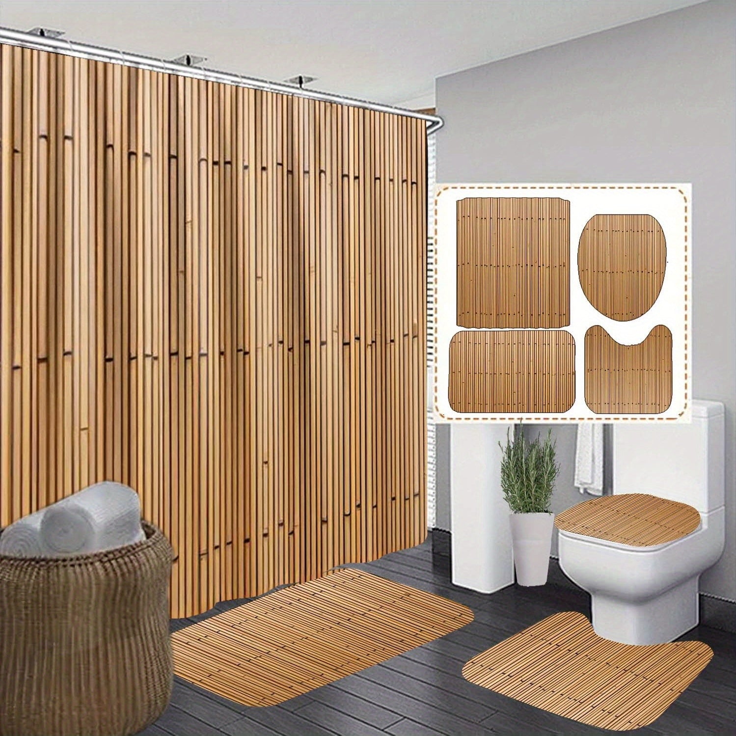 Rideau de Salle de Bain  Bambou  panier 
