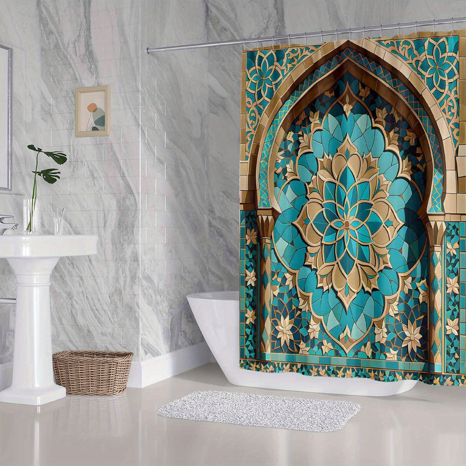 Rideau de bain fleur de lotus tapis 
