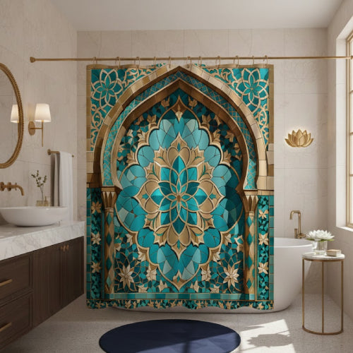 Rideau de bain fleur de lotus tapis 