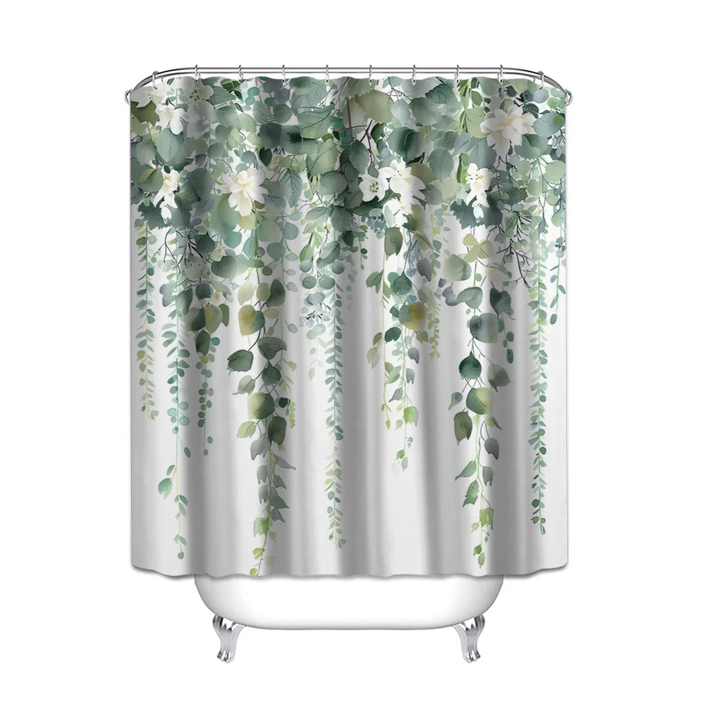 Rideau de douche Cascade de fleurs fond blanc 
