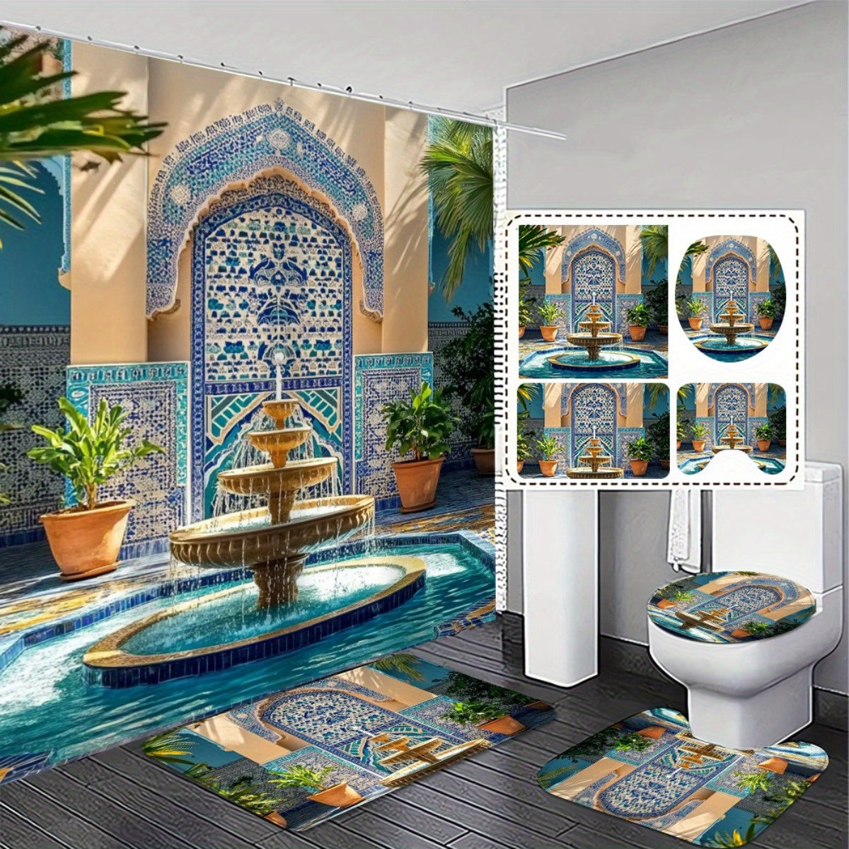 Rideau de douche et tapis de salle de Bain style oriental