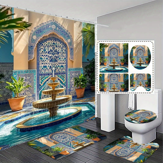 Rideau de douche et tapis de salle de Bain style oriental