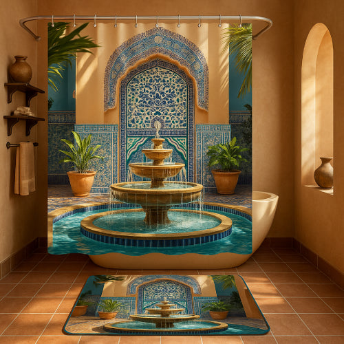 Rideau de douche et tapis de salle de Bain style oriental rideau 