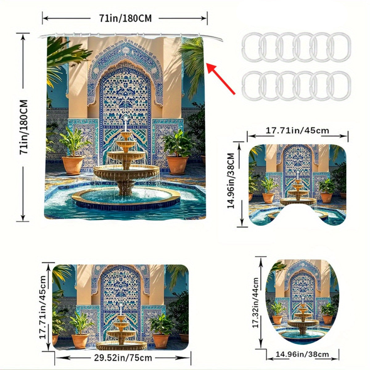 Rideau de douche et tapis de salle de Bain style oriental tailles 