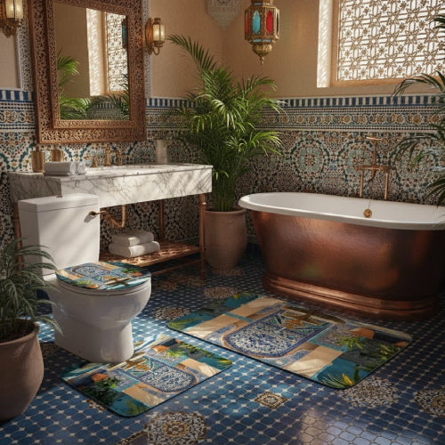 Rideau de douche et tapis de salle de Bain style oriental tapis 