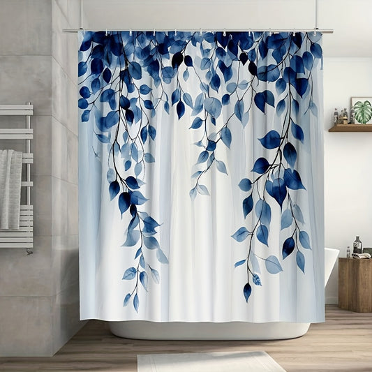 Rideau de douche feuilles bleu canard