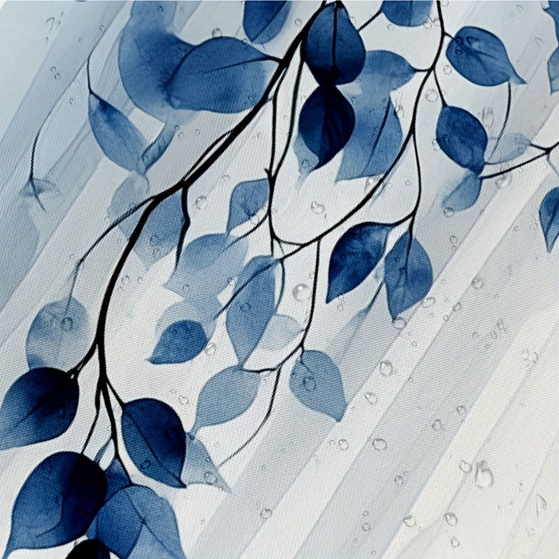 Rideau de douche feuilles bleu canard détail 