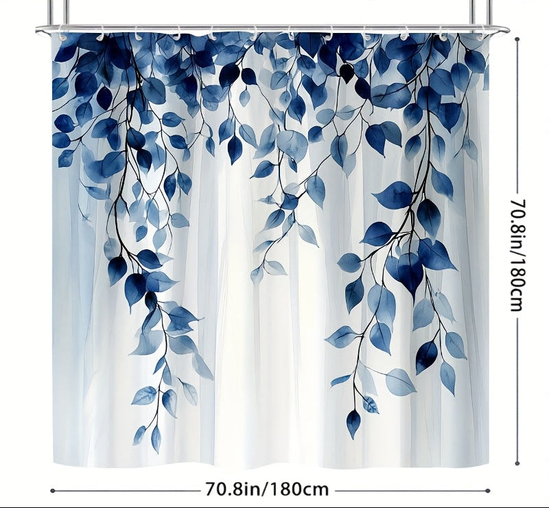 Rideau de douche feuilles bleu canard taille 