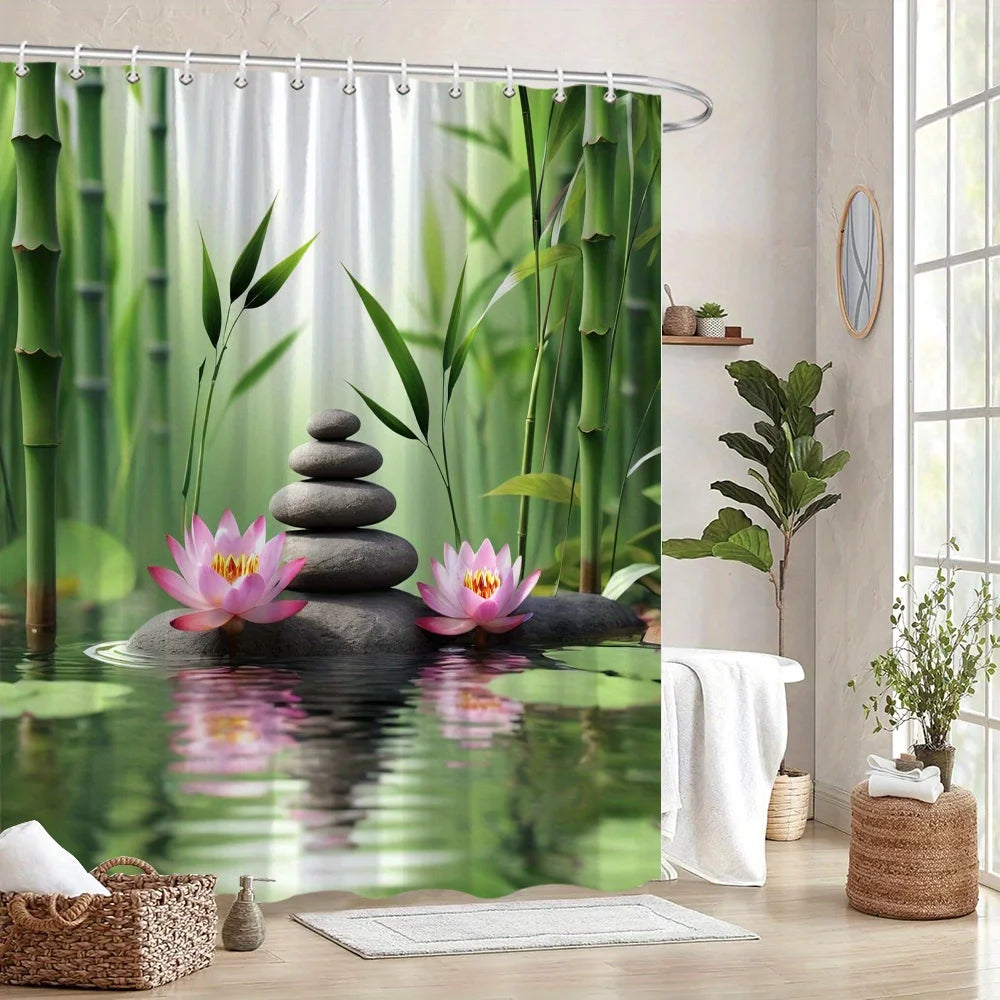 Rideau de douche fleur de Lotus vert 