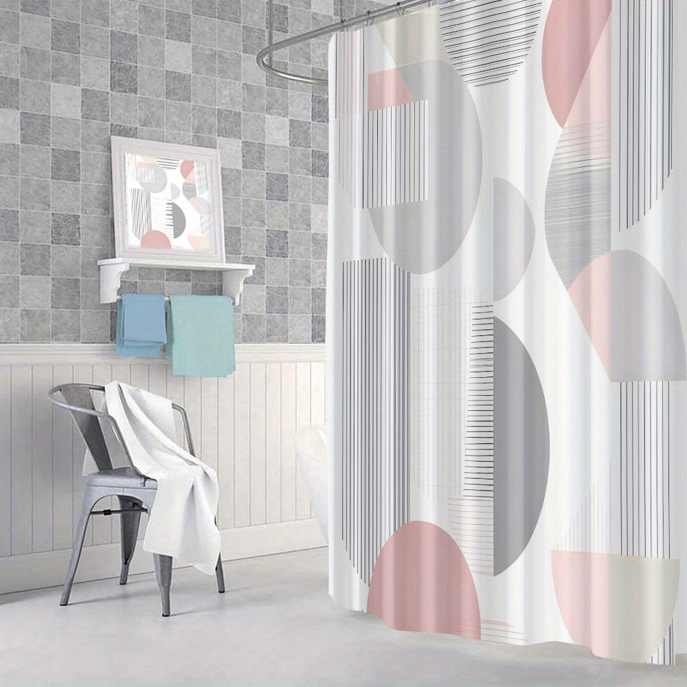 Rideau de douche gris et rose chaise 