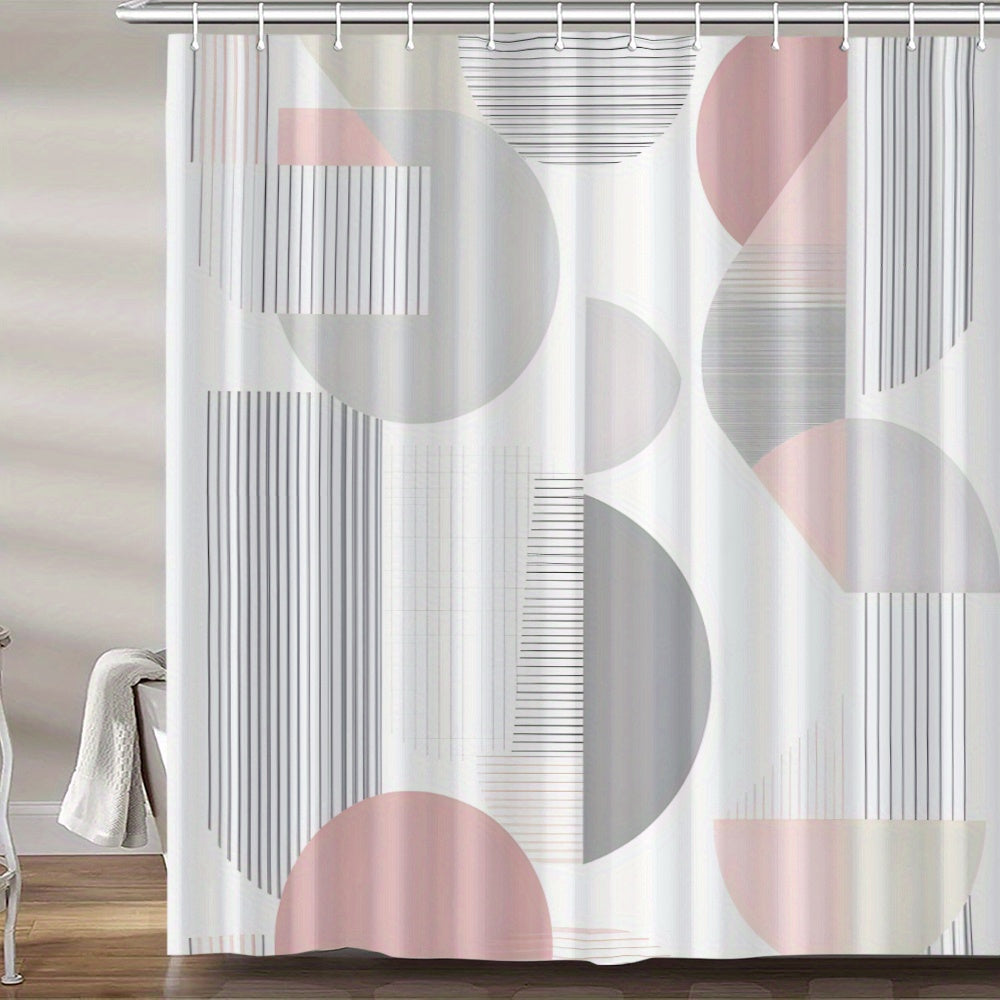 Rideau de douche gris et rose chaise  serviette 